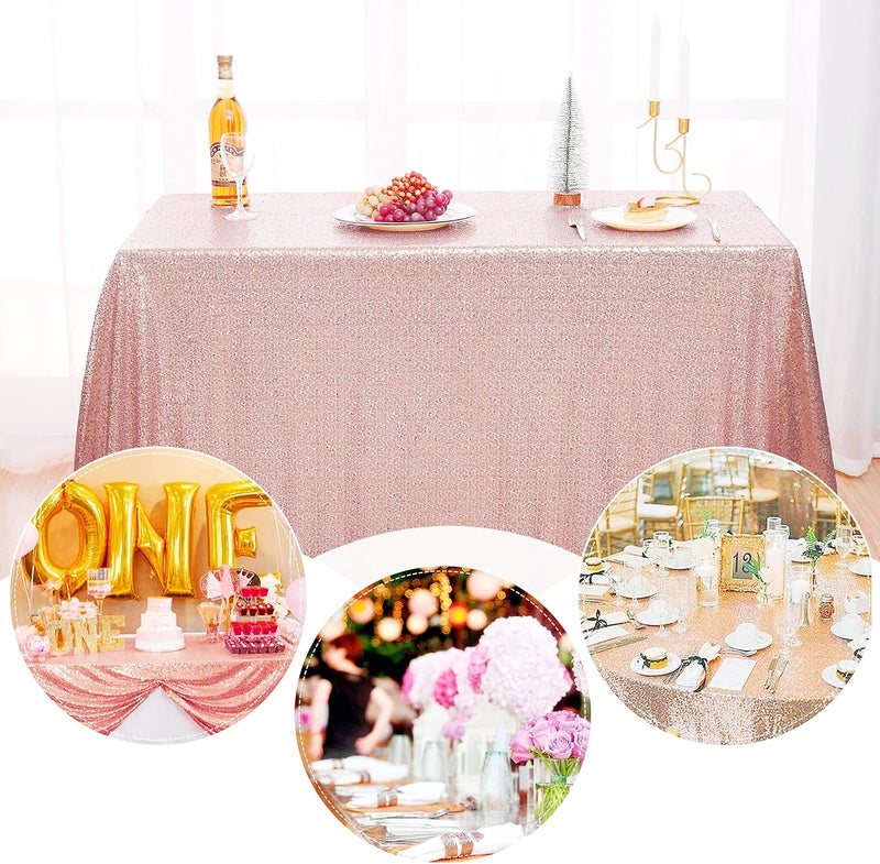 nanbowang Sequin Tablecloth - Pink Table Cloths for Parties Rectangular Table Cover Overlay Sequin Fabric Table Linens Birthday/Baby Shower/Tea Party Decor - Image 3