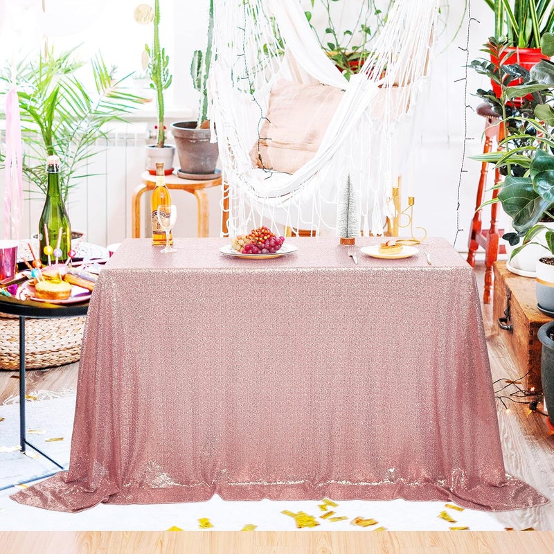 nanbowang Sequin Tablecloth - Pink Table Cloths for Parties Rectangular Table Cover Overlay Sequin Fabric Table Linens Birthday/Baby Shower/Tea Party Decor - Image 1
