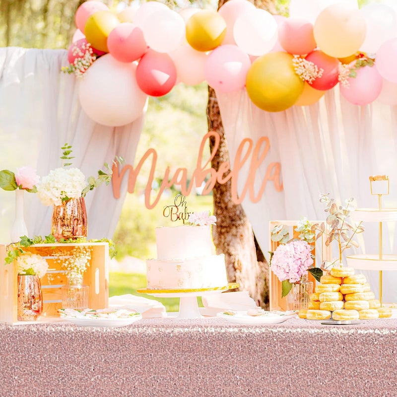 nanbowang Sequin Tablecloth - Pink Table Cloths for Parties Rectangular Table Cover Overlay Sequin Fabric Table Linens Birthday/Baby Shower/Tea Party Decor - Image 5