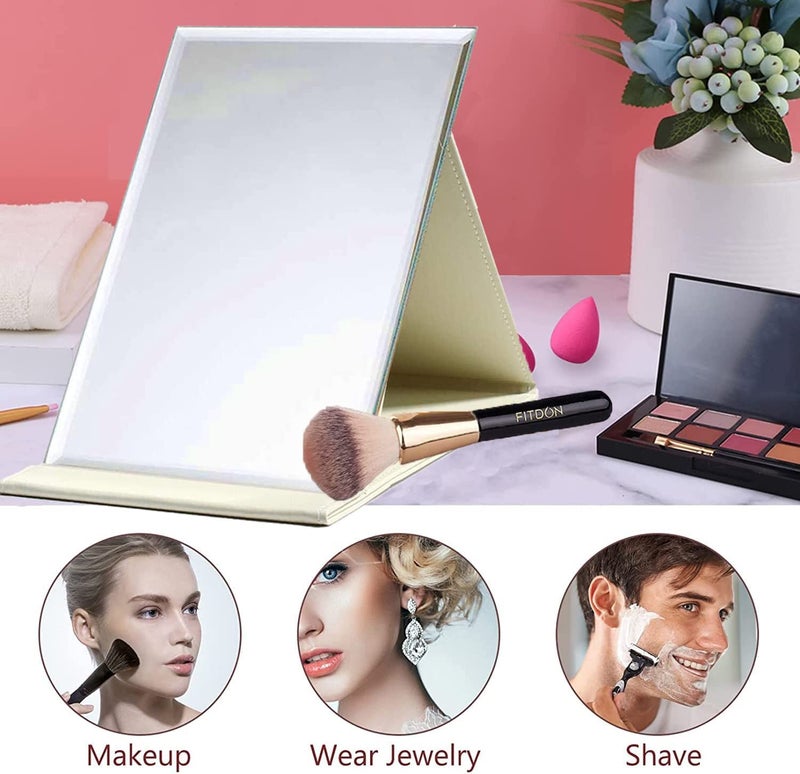 NAIDEV Protable PU Leather Mirror Folding Desktop Makeup and Shaving Mirror with Adjustable Stand for Personal Use,Travelling Travel, Vanity Table, Room Decor, Beauty Gifts (White Pack of 1) - Image 2