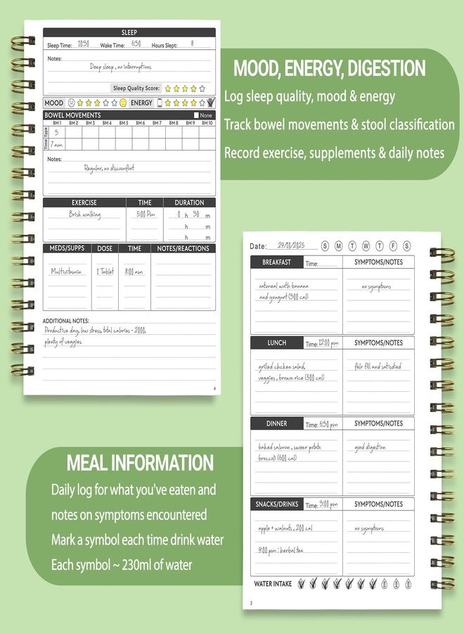HAMIEW Food Diary and Symptom Log Book for Tracking Meals, Bowel Movements, Sleep, Reactions - Bristol Stool Chart, Notebook Journal for Low FODMAP, IBS, Allergies, Intolerance - Keto, Paleo, Whole30 - Image 4