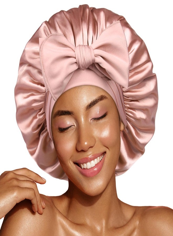 YANIBEST Silk Bonnet for Sleeping Women, Satin Hair Bonnet with Tie Band, Night Sleep Cap Wrap for All Hair Types Pink - Image 1