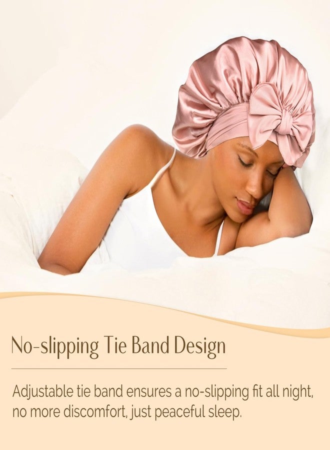 YANIBEST Silk Bonnet for Sleeping Women, Satin Hair Bonnet with Tie Band, Night Sleep Cap Wrap for All Hair Types Pink - Image 4