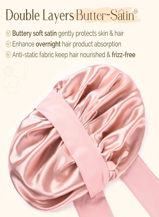 YANIBEST Silk Bonnet for Sleeping Women, Satin Hair Bonnet with Tie Band, Night Sleep Cap Wrap for All Hair Types Pink - Image 2