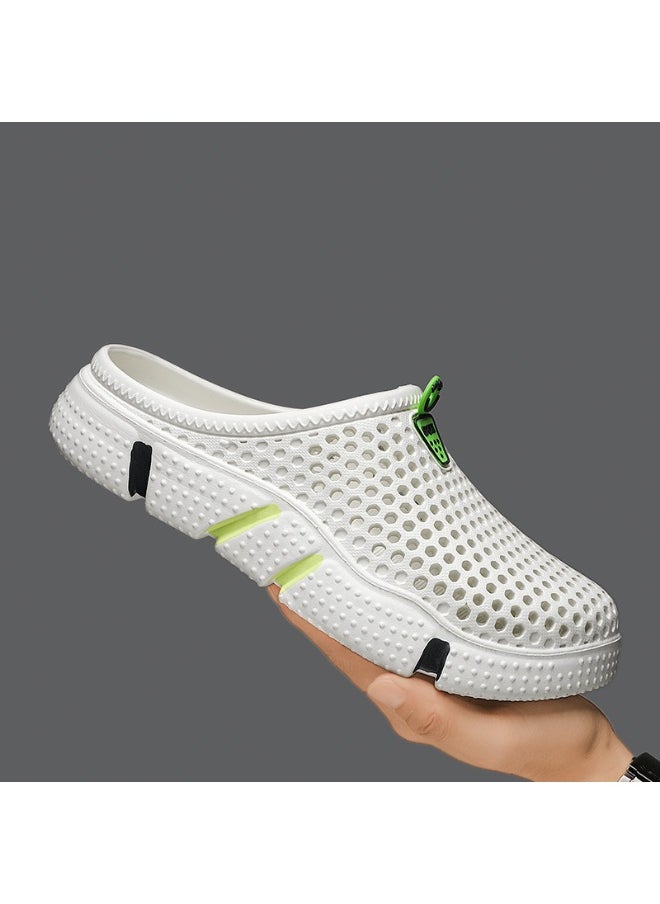 NIBEMINENT Men's Summer Outdoor Wear Anti-Slip Odor-Resistant Mesh Hollow out Beach Shoes Lazy One-Step Soft Bottom Semi-Slippers  - Image 2