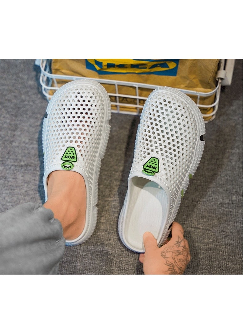 NIBEMINENT Men's Summer Outdoor Wear Anti-Slip Odor-Resistant Mesh Hollow out Beach Shoes Lazy One-Step Soft Bottom Semi-Slippers  - Image 4