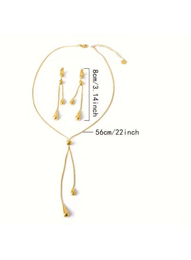 Rheena & Co. A Set of Easy Style Stainless Steel Tassel Earrings And a Necklace, Featuring Adjustable Drop Pull Additions - Image 3