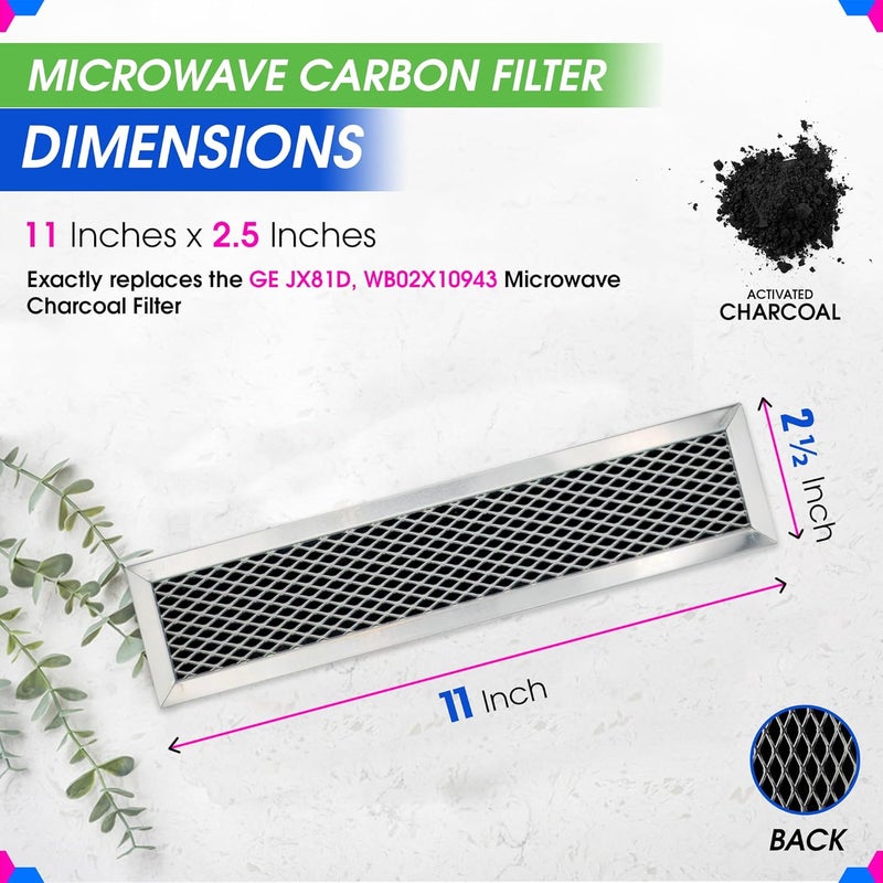 Bagean Microwave Charcoal Filter 11.02” x 2.52” for JX81D WB02X10943 GE Microwave Filter Replacement - This Carbon Filter Freshens and Filters Kitchen Air Entering the Over-the-Range Oven Vent Fan (2-Pack) - Image 2