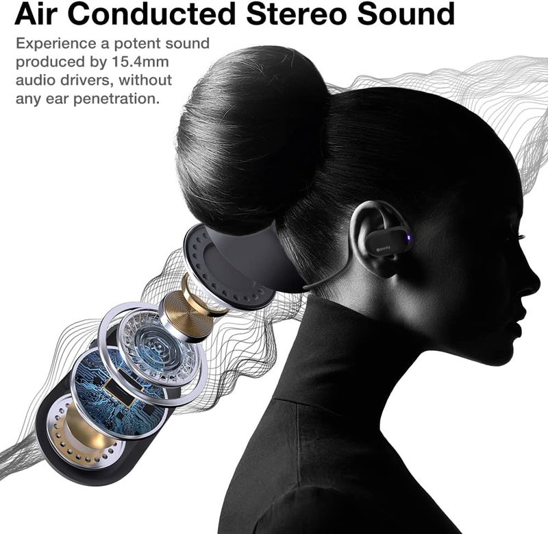 بيورتي سماعات Air المفتوحة - سماعات أذن مفتوحة بتقنية التوصيل الهوائي الحقيقي مع ميكروفون مزدوج لأجهزة iPhone/Android - راحة طويلة الأمد ومقاومة للعرق أثناء الرياضة (أسود/أسود) - Image 5