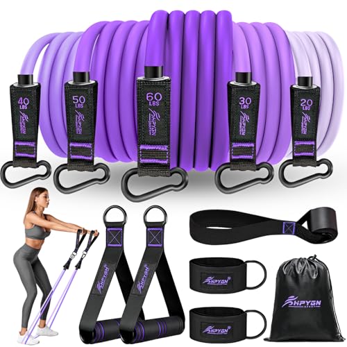 HPYGN Exercise Bands with Handles, Home Workout Equipment for Strength, Flexibility, and Muscle Training, Physical Therapy, Shape Body, Yoga, Work Out Equipment for Home Gym - Image 1