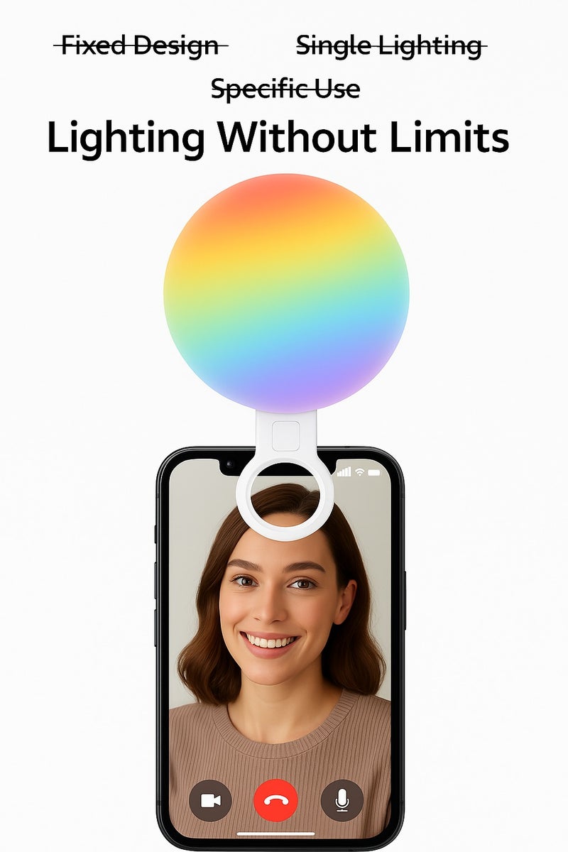 SelfieLight Clip-on Rechargeable LED Fill with 3 Light Modes & RGB Adjustable Brightness, Portable Circle Light for iPhone, Laptop, Makeup, Video Conferencing, TikTok & Live Stream - Image 3
