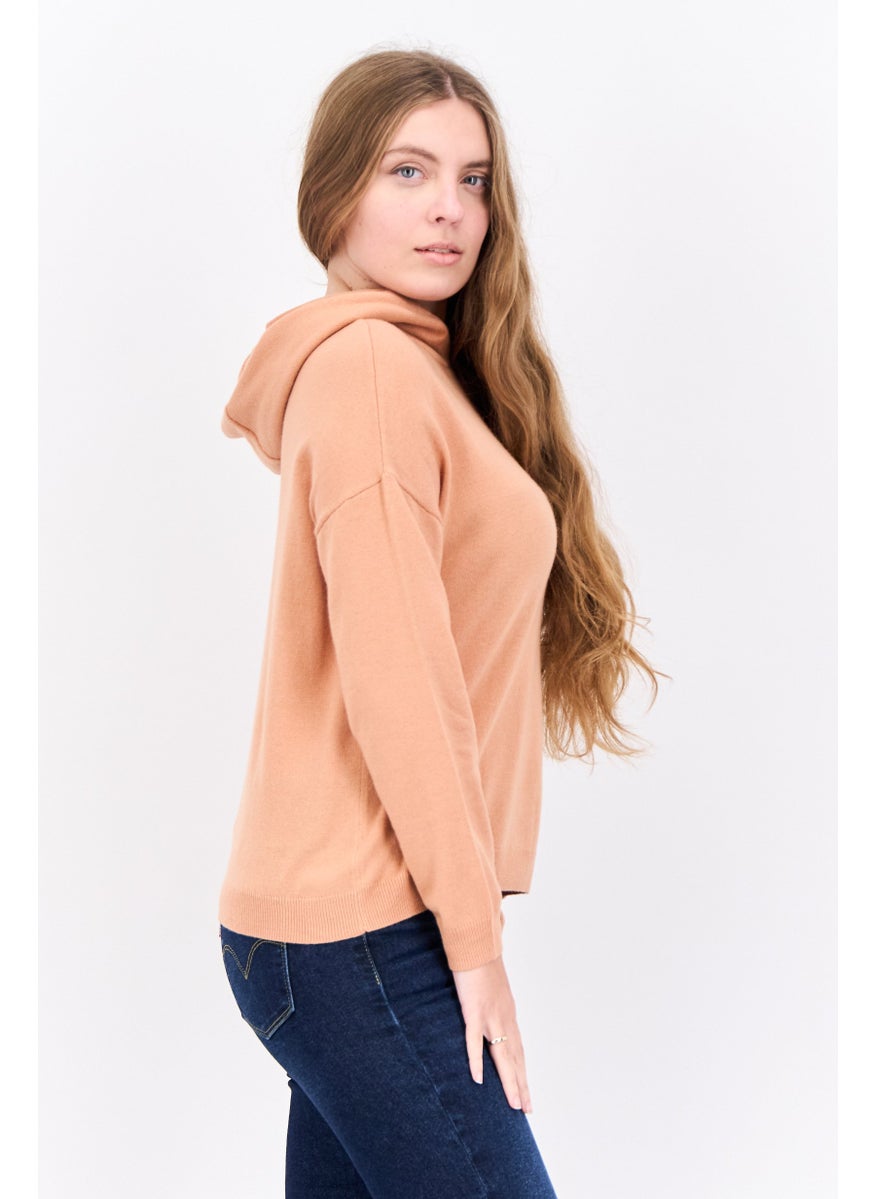 Lyle & Scott - Women Hooded Embroidered Logo Sweater, Peach - Image 1