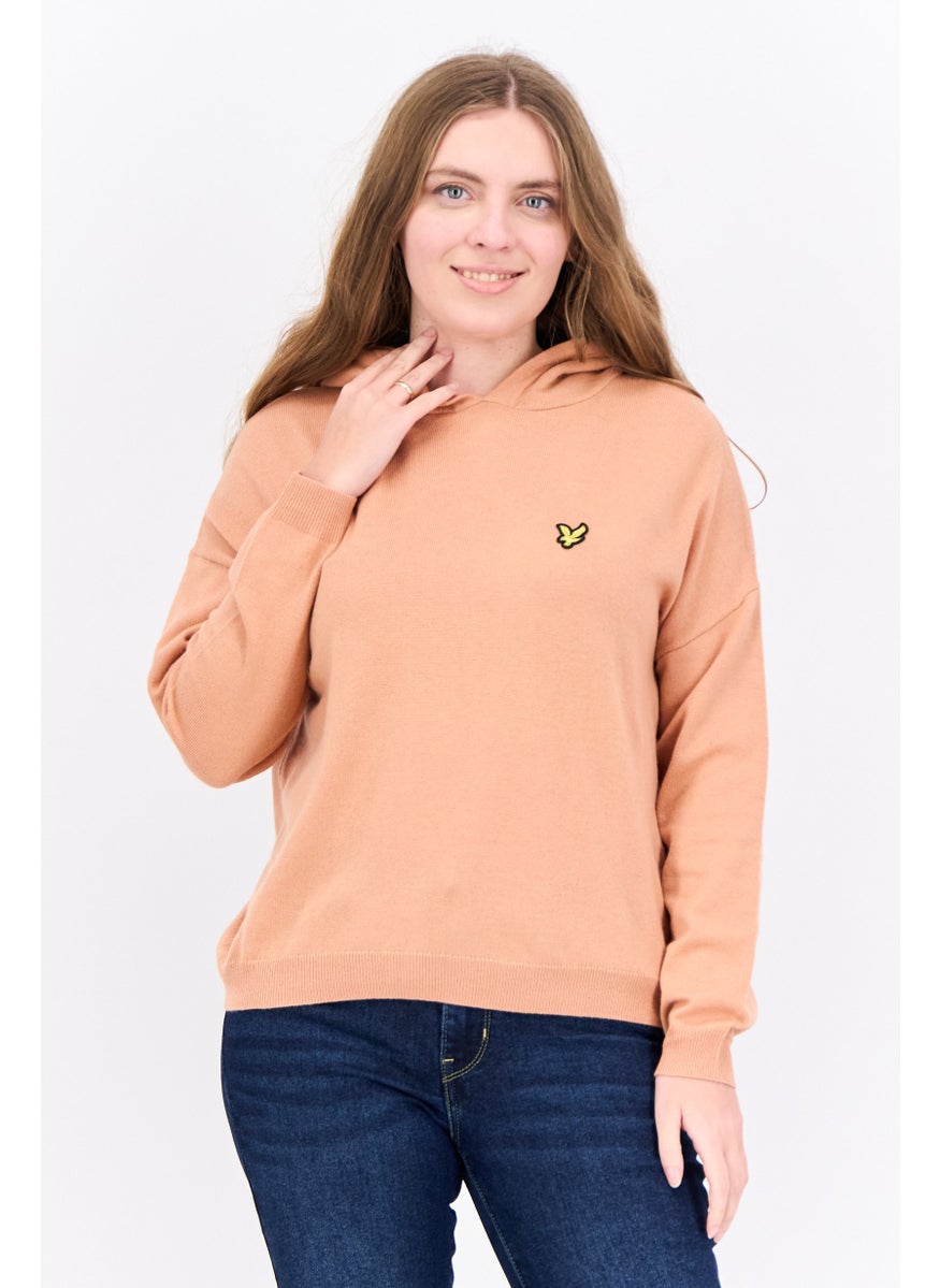 Lyle & Scott - Women Hooded Embroidered Logo Sweater, Peach - Image 1