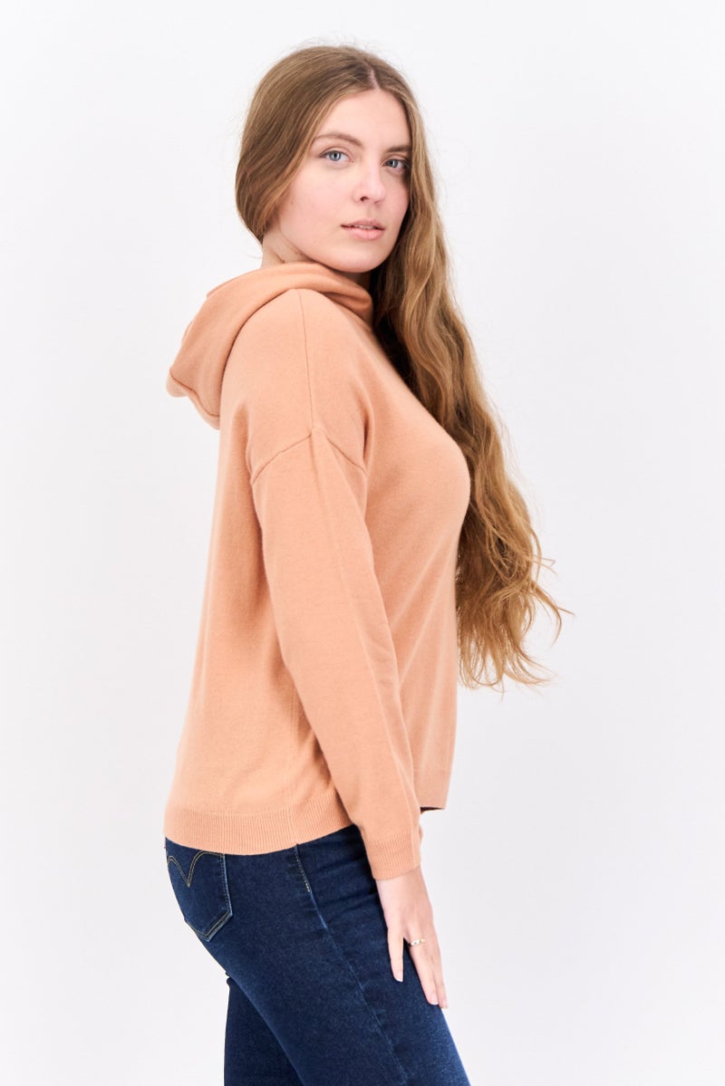Lyle & Scott Women Hooded Embroidered Logo Sweater, Peach - Image 2