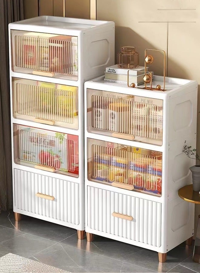 Multipurpose 4 Layers Storage Cabinet Freestanding Narrow Side Organizer Cabinet with 3 Flip Top Magnetic Lids and 1 Spacious Drawer for Bathroom Hallway Kitchen Bedroom 60x30x110 cm