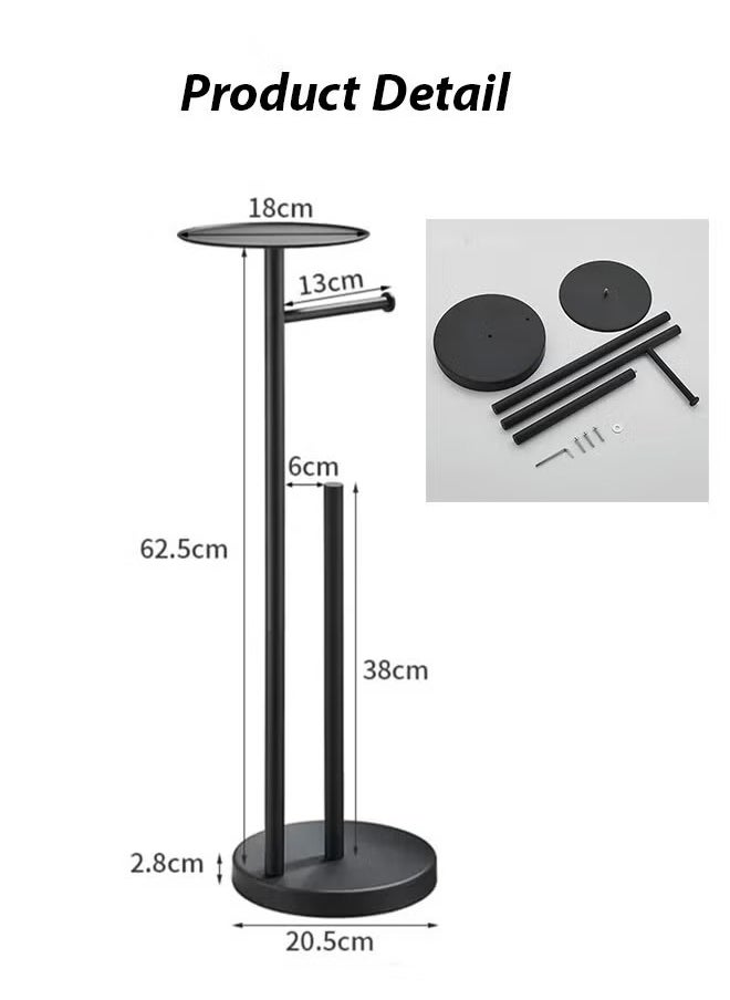 Quivlox - Stainless Steel Toilet Paper Holder with Phone Shelf Bathroom Toliet Decor Decoration Tissue Paper Roll Holder Free Standing Storage for Bathroom Floor Standing Toilet Roll Dispenser(Black) - Image 1