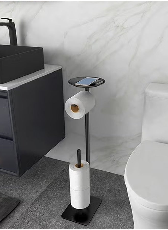 Quivlox - Stainless Steel Toilet Paper Holder with Phone Shelf Bathroom Toliet Decor Decoration Tissue Paper Roll Holder Free Standing Storage for Bathroom Floor Standing Toilet Roll Dispenser(Black) - Image 1