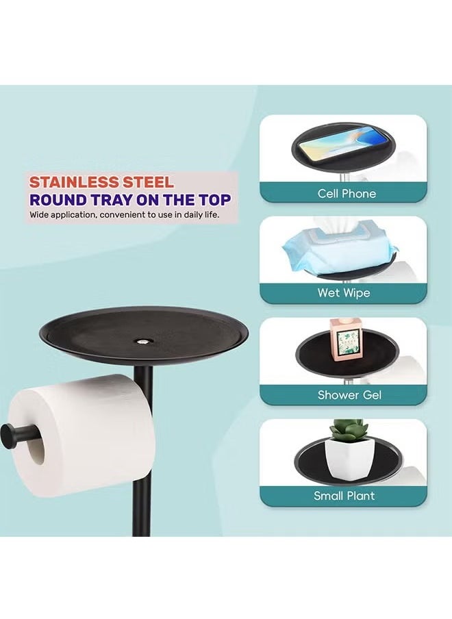 Quivlox - Stainless Steel Toilet Paper Holder with Phone Shelf Bathroom Toliet Decor Decoration Tissue Paper Roll Holder Free Standing Storage for Bathroom Floor Standing Toilet Roll Dispenser(Black) - Image 1