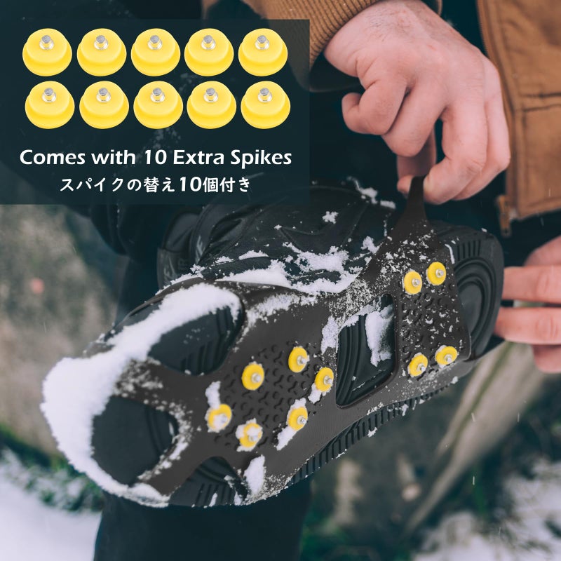 TRIWONDER Ice Cleats for Shoes and Boots 10-Stud Anti Slip Ice Grips Snow Crampons Traction Cleats Hiking Fishing Walking Gear (L, Black) - Image 2