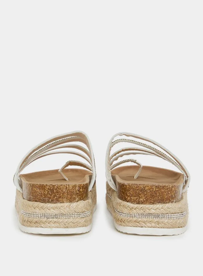 Styli Toe Loop Rhinestone Multi Strap Platform Espadrille Sandals