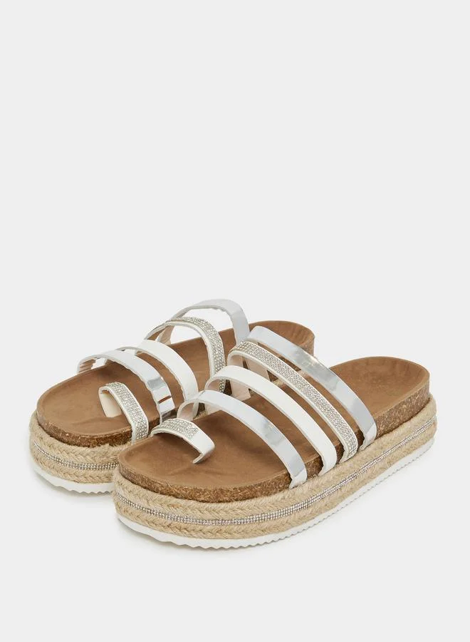 Styli Toe Loop Rhinestone Multi Strap Platform Espadrille Sandals
