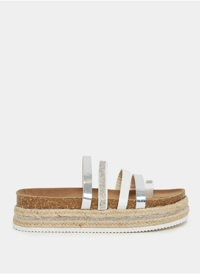 Styli Toe Loop Rhinestone Multi Strap Platform Espadrille Sandals
