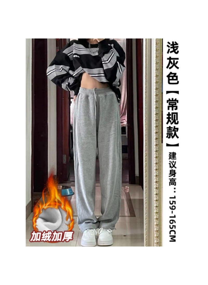 Generic Autumn and Winter Sports Pants Womens Breathable Casual Loose Pendant Wide-leg Straight Machete Autumn New Black Sweatpants 0776 light gray [velvet and thickened] 