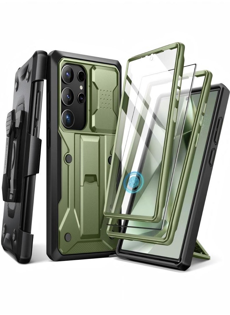تونجيت جراب Samsung Galaxy S24 Ultra، [واقي شاشة مدمج وغطاء كاميرا منزلق] [إطاران أماميان] حماية ممتازة ضد الصدمات جراب S24 Ultra مع حامل ومشبك حزام 6.8 بوصة أخضر  - Image 1