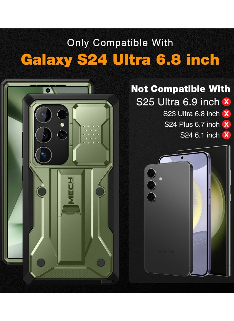 تونجيت جراب Samsung Galaxy S24 Ultra، [واقي شاشة مدمج وغطاء كاميرا منزلق] [إطاران أماميان] حماية ممتازة ضد الصدمات جراب S24 Ultra مع حامل ومشبك حزام 6.8 بوصة أخضر  - Image 2