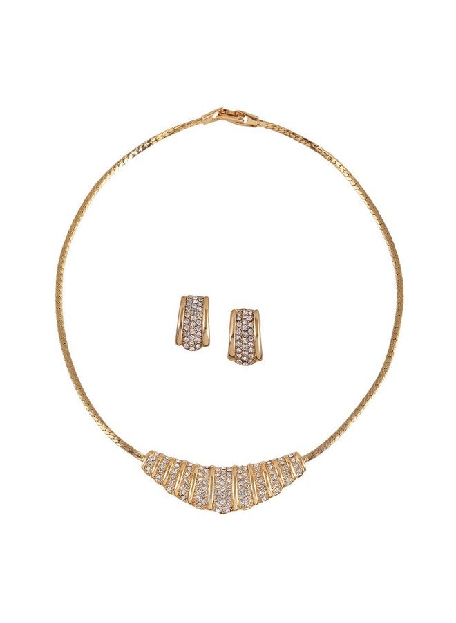 Estele 24 Kt Gold Plated Boomerang Styled Necklace with Matching Earring for Women with Austrian Crystals - Image 1