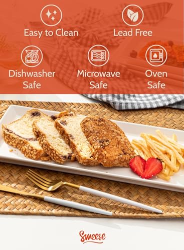 Sweese أطباق سيراميك مستطيلة من سويس، صواني تقديم للحفلات، 13.8 بوصة أطباق تقديم كبيرة للستيك، تاكو، سوشي، مقبلات، كعكة - آمنة في غسالة الصحون والفرن - مجموعة من 4، بيضاء - Image 3