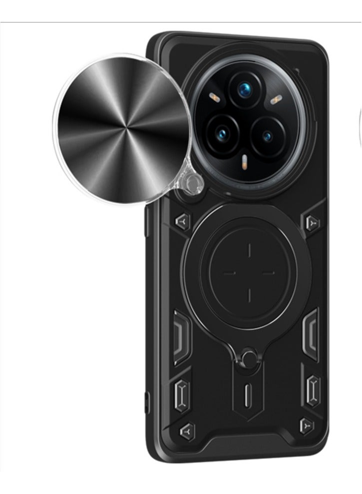 Case Cover Shockproof CD Protective Case with Camera Protection and Metal Ring Compatible with Realme 14 Pro Plus (Black)  - Image 1