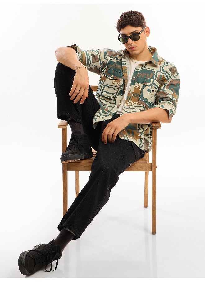 Beyoung Green and Brown Printed Dual Pocket Overshirt  - Image 5