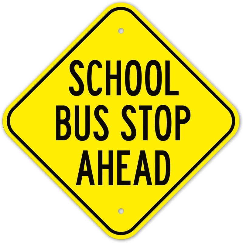 JACKGOLD School Bus Stop Ahead Sign, 12x12 Inches, Rust Free,Fade Resistant,Decorative Sign Plaque Wall Metal Tin Decoration - Image 1