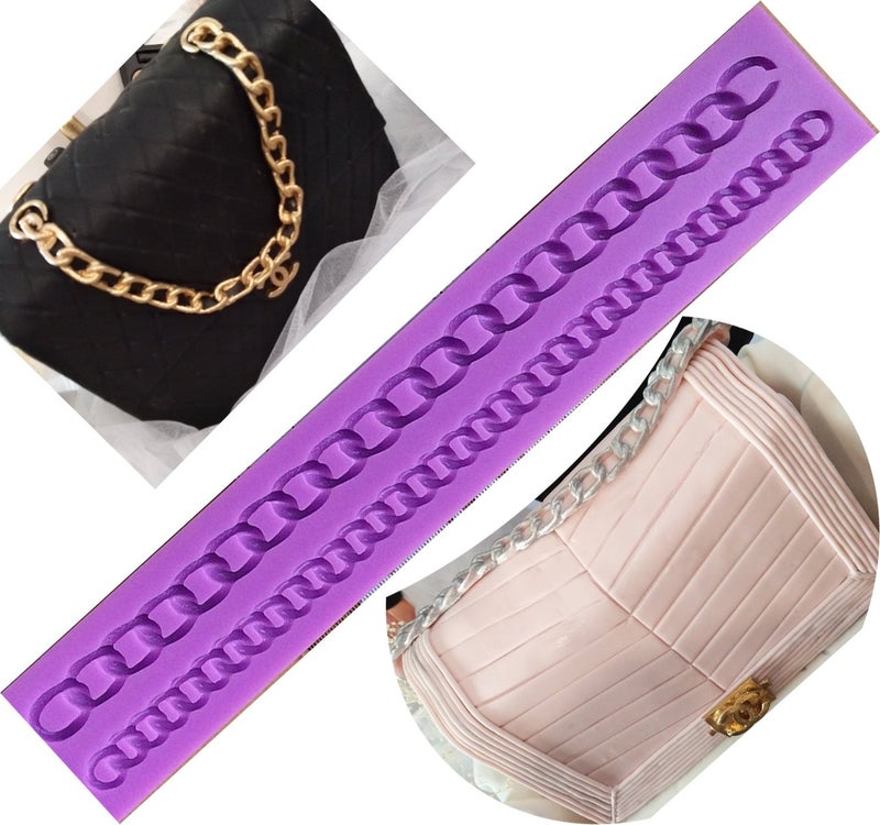 Anyana Anyana Diamond purse bag long Chain cake border mould Silicone Fondant cake Mold Cake Decorating Pastry Gum Paste Tool Kitchen chocolate Sugarcraft Baking candy making kit sugar cake decorations  - Image 1