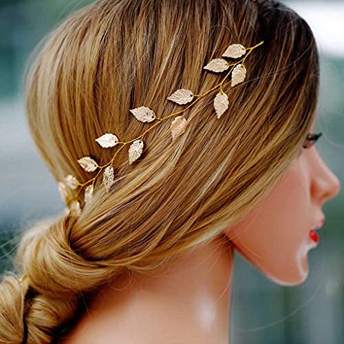 Yean Wedding Headband Gold Leaf Bridal Headpieces for Bridesmaid and Flowergirls (15.7 Inches) (Gold) - Image 1