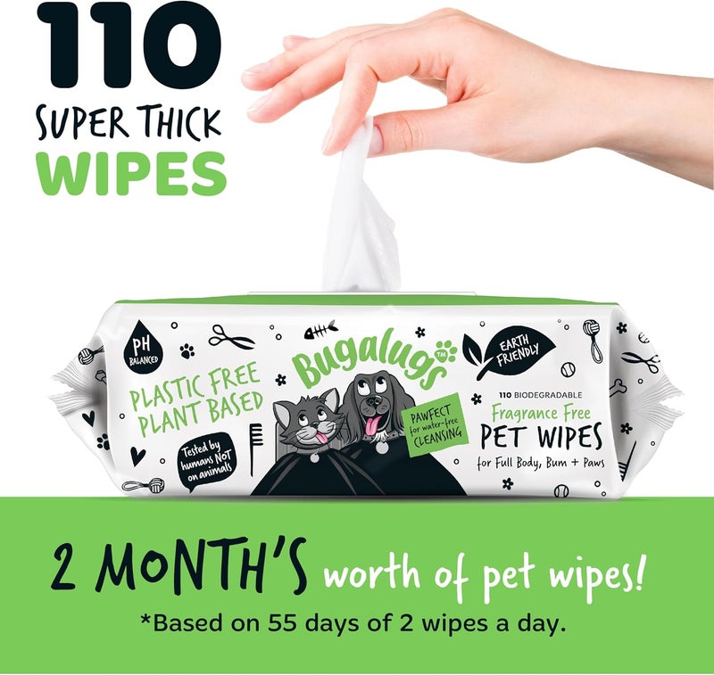 Bugalugs Fragrance Free Biodegradable Pet Wipes - 110 Wipes - Image 3