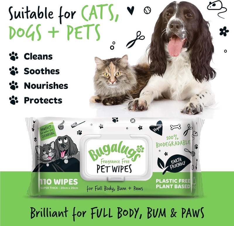 Bugalugs Fragrance Free Biodegradable Pet Wipes - 110 Wipes - Image 2