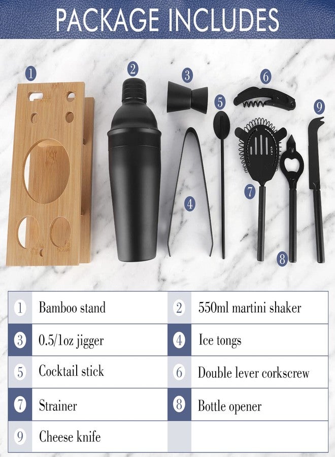 JNWINOG 9Pcs-Cocktail Shaker Set Bartending Kit Cocktail Bar Set Cocktail Mix Drink Making Kit Professional Bar and Home Drink Bar Tools for Bartender (Matte Black) - Image 2