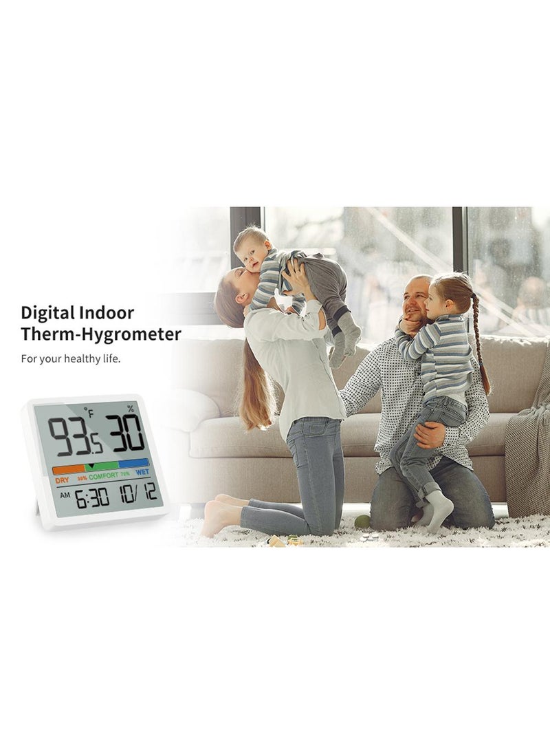 Sweet seven - Indoor Thermometer Hygrometer - Room Temperature Gauge and Humidity Monitor for Home - Magnetic, Kickstand, 3.3in Screen Air Comfort Indicator, Time, Date - Spare Battery Included White - Image 1