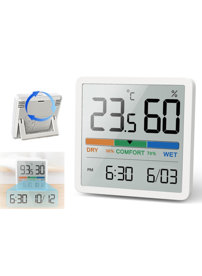 Sweet seven - Indoor Thermometer Hygrometer - Room Temperature Gauge and Humidity Monitor for Home - Magnetic, Kickstand, 3.3in Screen Air Comfort Indicator, Time, Date - Spare Battery Included White - Image 1