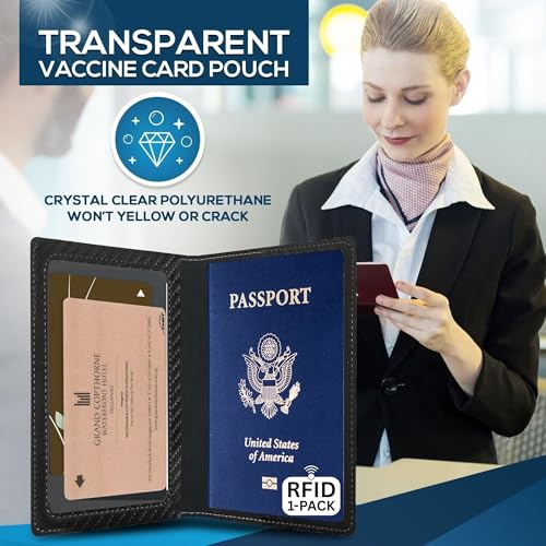 Ciana Passport Holder for Travel – PU Leather Passport Cover and Card Holder for Men & Women – Slim Passport Holder with Card Protector Slot, Travel Must Haves (Carbon Fiber) - Image 4