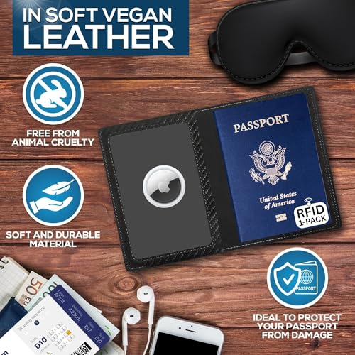 Ciana Passport Holder for Travel – PU Leather Passport Cover and Card Holder for Men & Women – Slim Passport Holder with Card Protector Slot, Travel Must Haves (Carbon Fiber) - Image 5