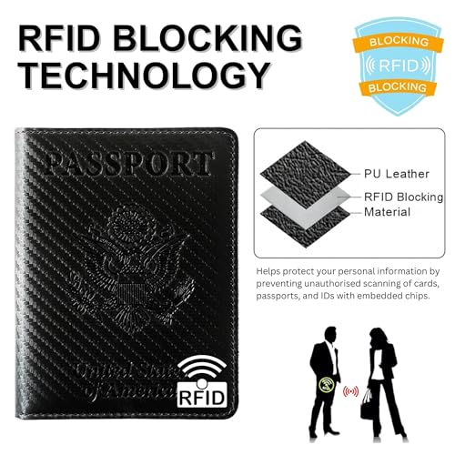 Ciana Passport Holder for Travel – PU Leather Passport Cover and Card Holder for Men & Women – Slim Passport Holder with Card Protector Slot, Travel Must Haves (Carbon Fiber) - Image 2