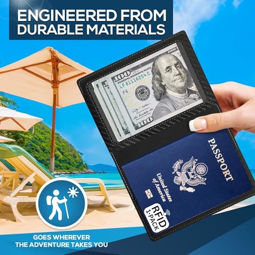 Ciana Passport Holder for Travel – PU Leather Passport Cover and Card Holder for Men & Women – Slim Passport Holder with Card Protector Slot, Travel Must Haves (Carbon Fiber) - Image 3