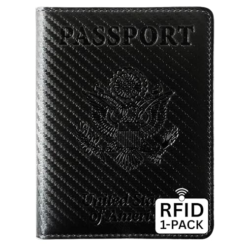 Ciana Passport Holder for Travel – PU Leather Passport Cover and Card Holder for Men & Women – Slim Passport Holder with Card Protector Slot, Travel Must Haves (Carbon Fiber) - Image 1