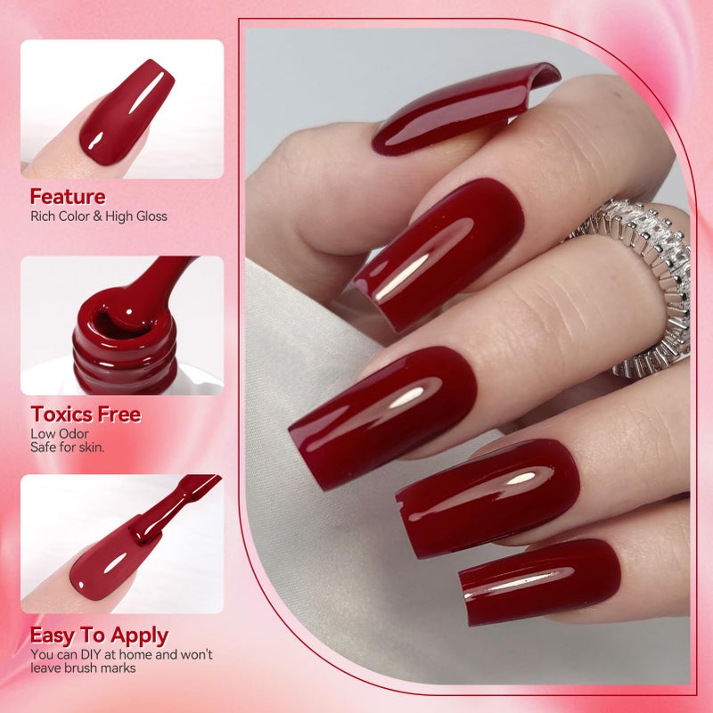 Born Pretty Red Gel Nail Polish Fall Winter 6 Colors Dark Red Burgundy Blood Cherry Wine Red Gel Nail Polish Soak Off Gel Polish Nail Art Design Manicure Salon DIY Home 7ml - Image 5
