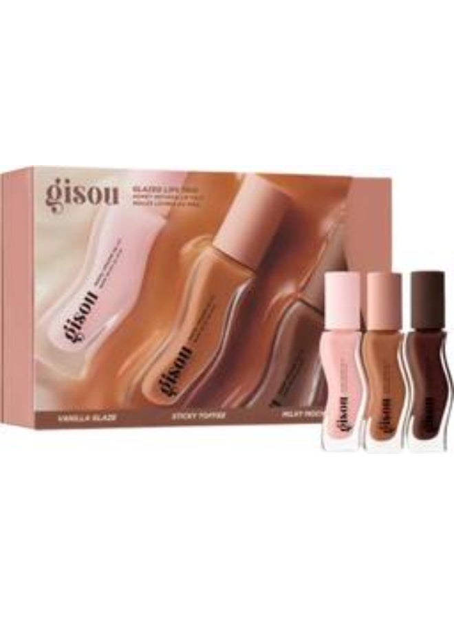 جيسو مجموعة GISOU Glazed Lips Trio – تشمل درجات Vanilla Glaze وSticky Toffee وMilky Mocha | طقم من 3 قطع من زيت الشفاه الغني بالعسل | عناية مرطبة تمنح الشفاه لمعاناً | سعة 8 مل لكل عبوة - Image 1
