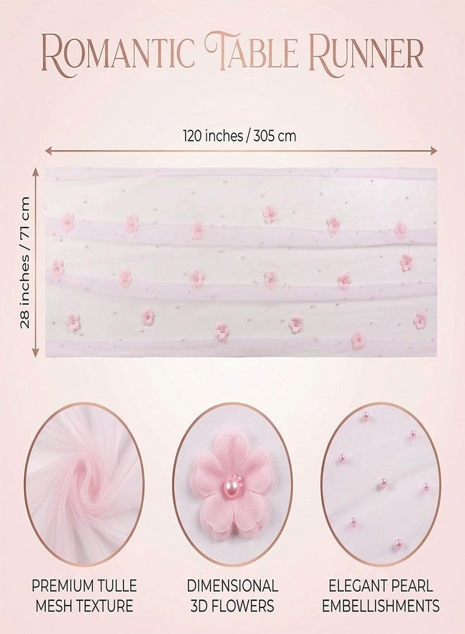 yuboo Pink Flower Pearl Table Runner, 120 Inch 10FT Spring Sheer Gauze Floral Table Runner for Birthday Party Gifts, Baby Shower Decorations - Image 3