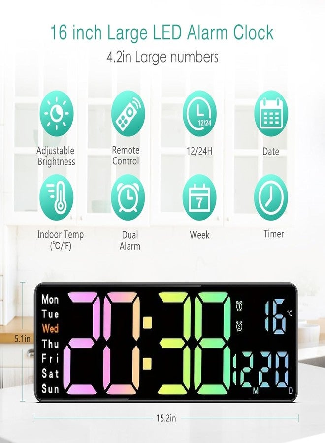 RtnSparsh Digital LED Wall Clock for Living Room Decor | Large Display with Date, Temperature, & Week | Desk Alarm Clock for Bedroom with Remote Control | for Office & Home (RGB) - Image 5